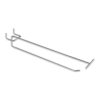 Hak sklepowy pojedynczy na ściankę perforowaną z szyldem 20 cm, mocowanie europerforacja 30 mm