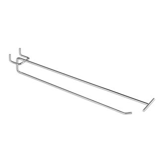 Hak sklepowy pojedynczy na ściankę perforowaną z szyldem 25 cm, mocowanie europerforacja 30 mm