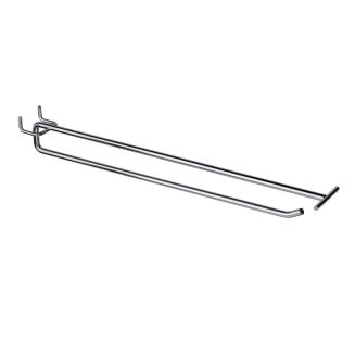Hak sklepowy pojedynczy na ściankę perforowaną z szyldem 35 cm, mocowanie europerforacja 30 mm