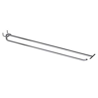 Hak sklepowy pojedynczy na ściankę perforowaną z szyldem 40 cm, mocowanie europerforacja 30 mm