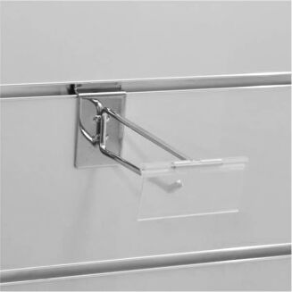 Zawieszka sklepowa pojedyncza z szyldem i osłonką cenową zawieszona na panelu Spacewall