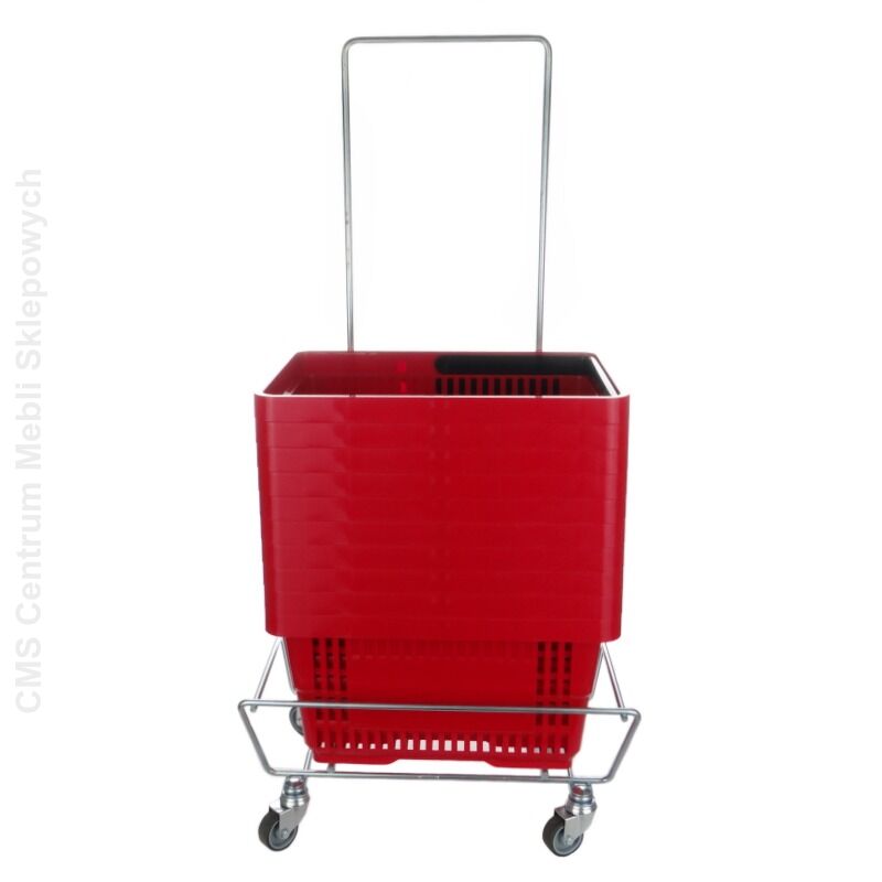 Zestaw 10 koszyków sklepowych z jedną rączką + wózek pod koszyki