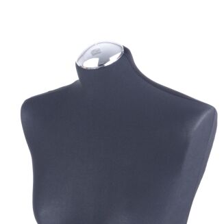 Manekin krawiecki damski na metalowym statywie lewy bok z bliska