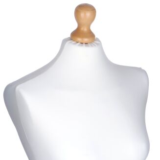Manekin krawiecki damski z drewnianą nogą - Ecru z bliska