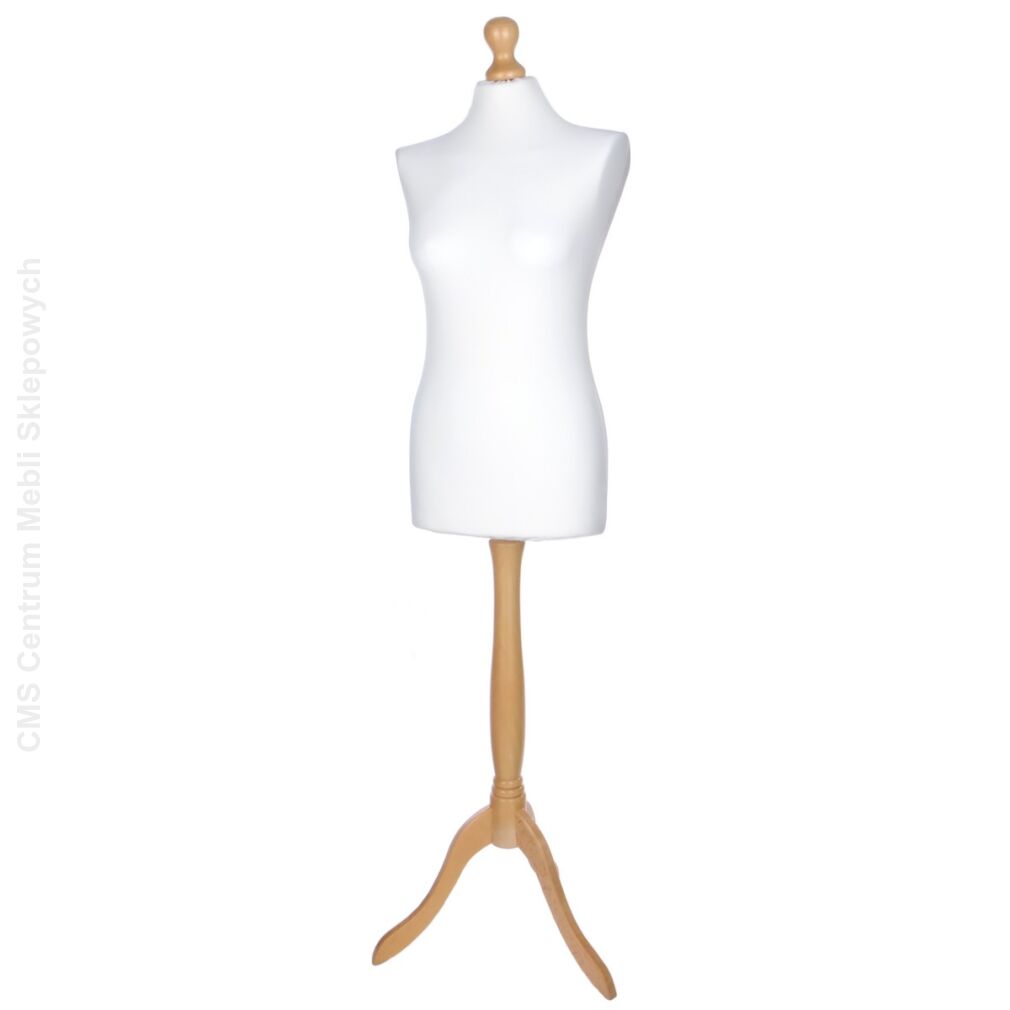 Manekin krawiecki damski z drewnianą nogą - Ecru lewy przód