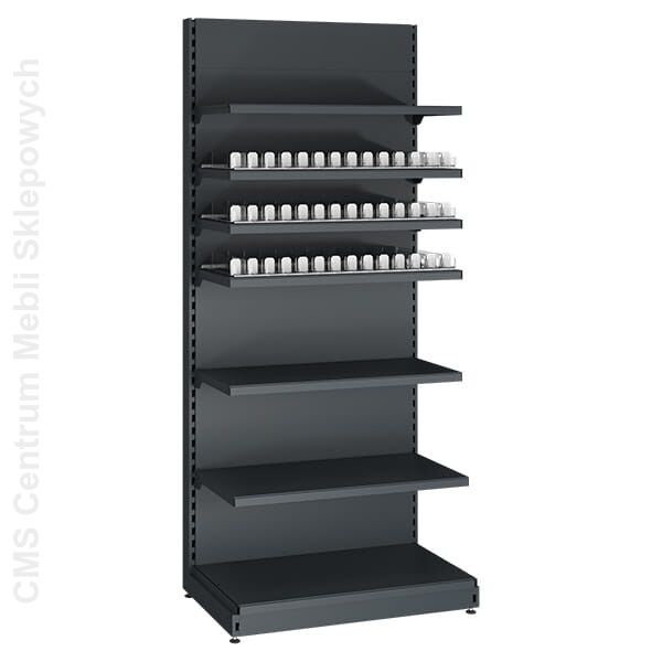 Regał sklepowy metalowy na papierosy z popychaczami 230 cm