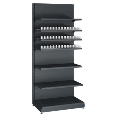 Regał sklepowy metalowy na papierosy z popychaczami 230 cm