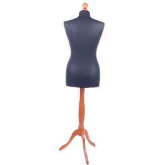 Manekin krawiecki czarny na drewnianej nodze kolor orzech tyłem