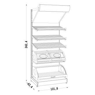 Regał sklepowy piekarniczy z panelem oświetlenia i nadrukiem 230 cm PIE-6 - 3