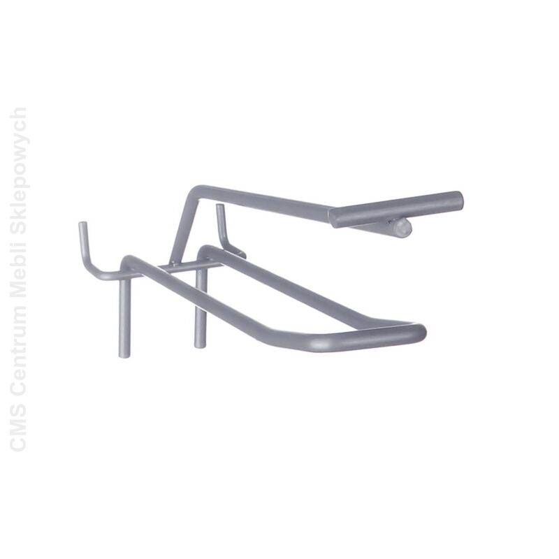 Hak sklepowy podwójny na ściankę perforowaną z szyldem, szary