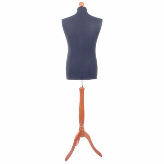 Manekin krawiecki męski czarny na drewnianej nodze kolor orzech tyłem