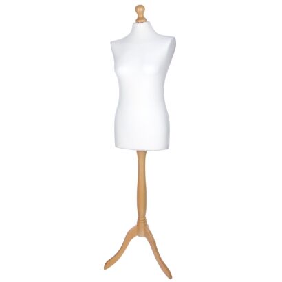 Manekin krawiecki damski z drewnianą nogą rozmiar 38 - Ecru
