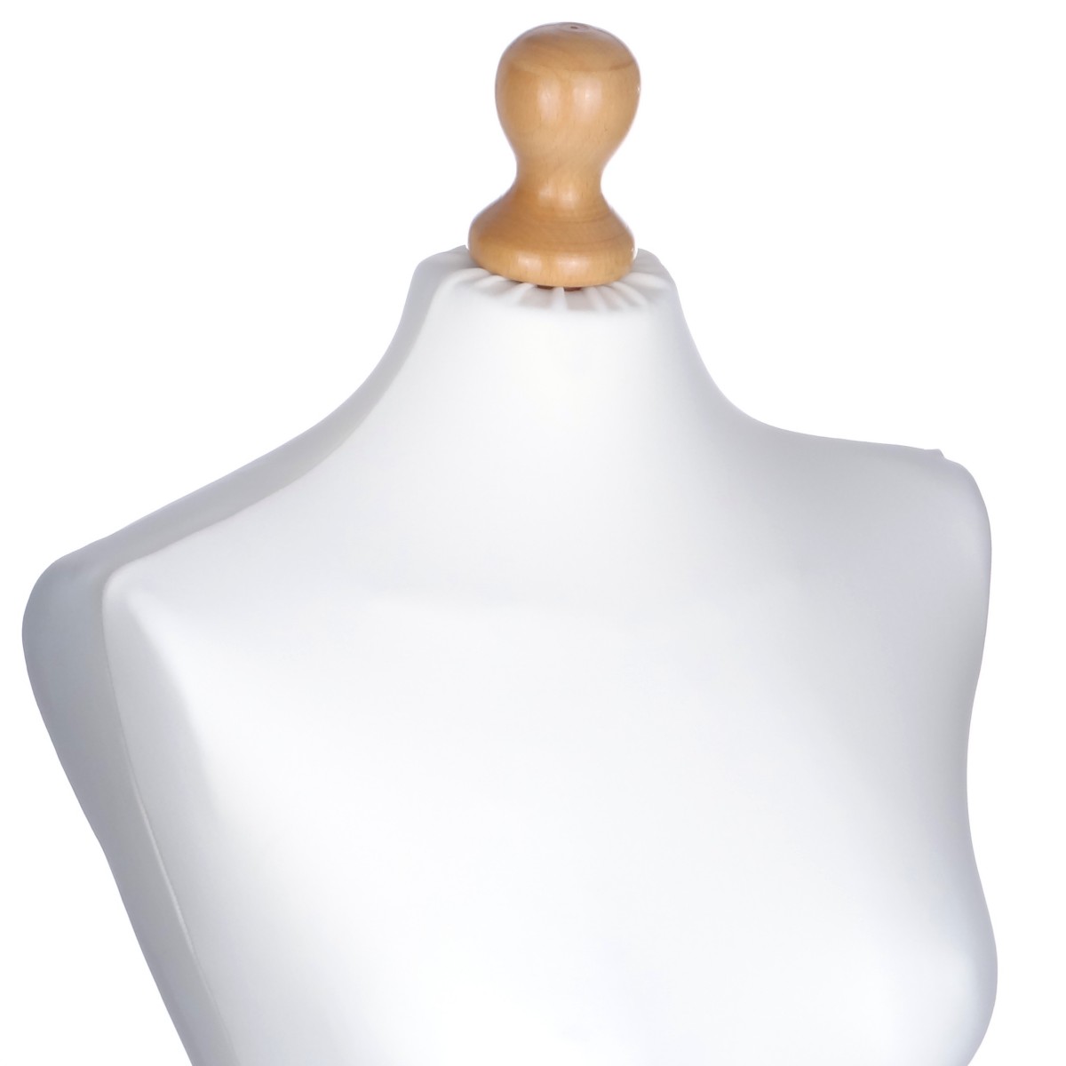 Manekin krawiecki damski na drewnianej podstawie ecru