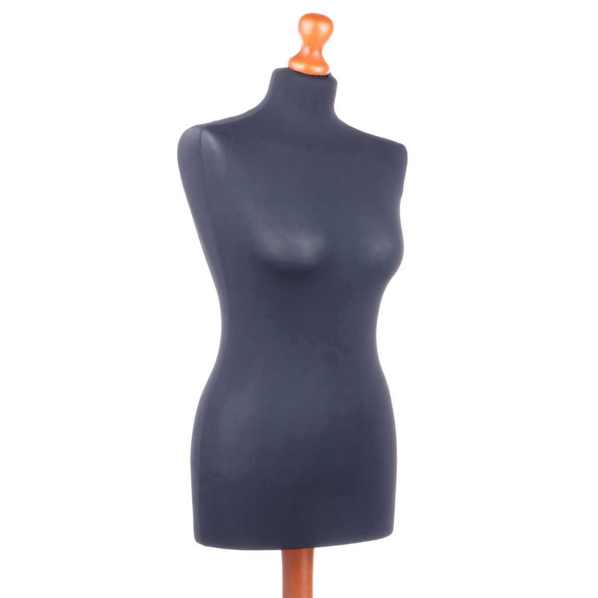 Manekin krawiecki czarny na drewnianej podstawie w kolorze orzechowym